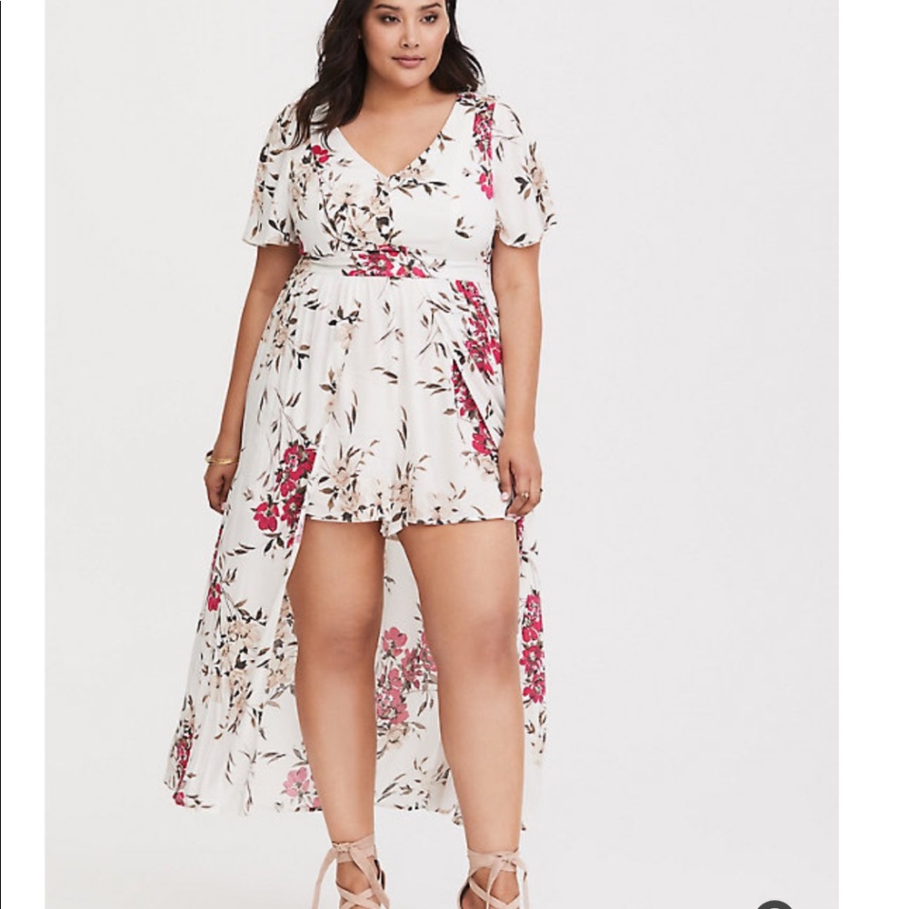 WHITE FLORAL CHALLIS OVERSKIRT ROMPER